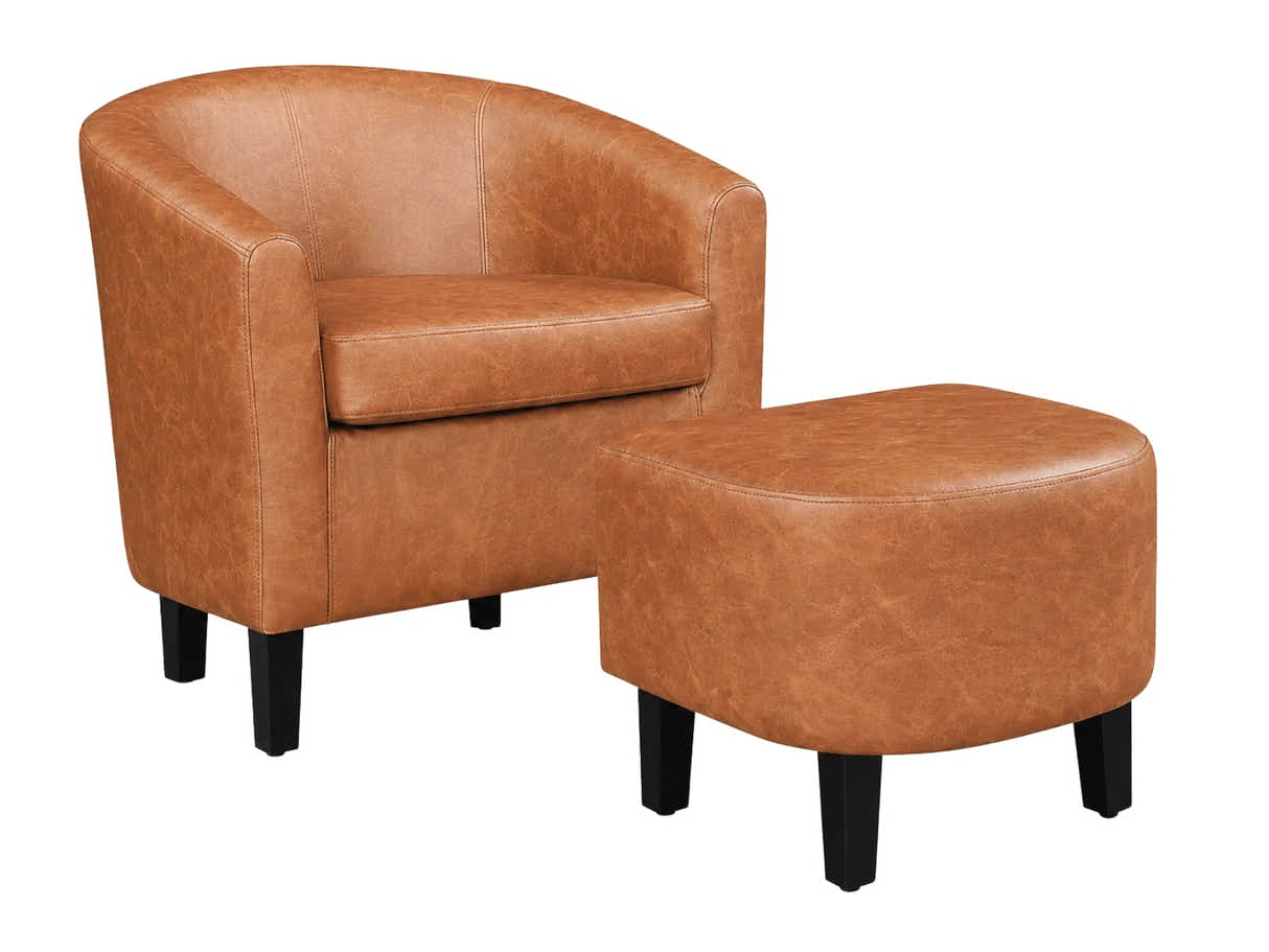 Oswin Tub Chair with Ottoman PU - Brown
