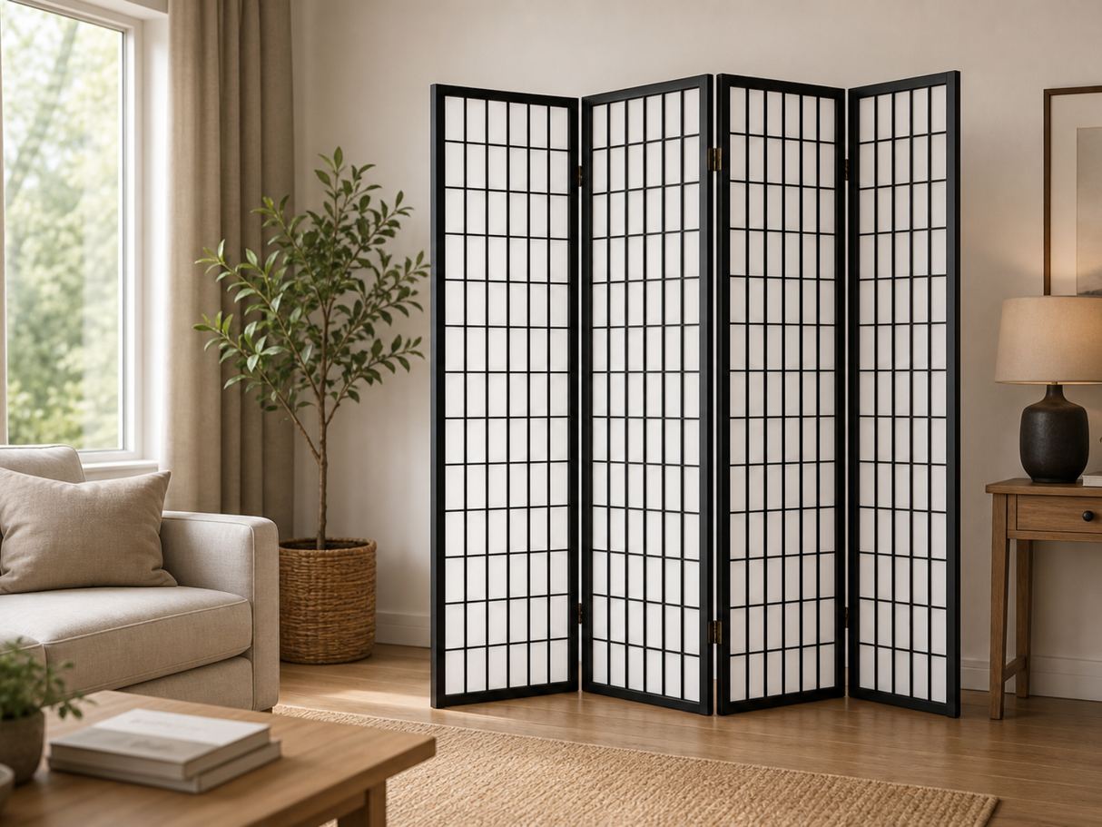 4-Panel Room Divider E P1 - Black