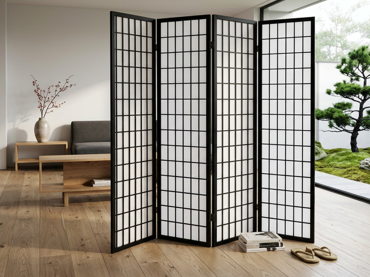 4-Panel Room Divider E P1 - Black