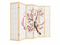 6-Panel Room Divider with Flower Pattern - Natural Wood