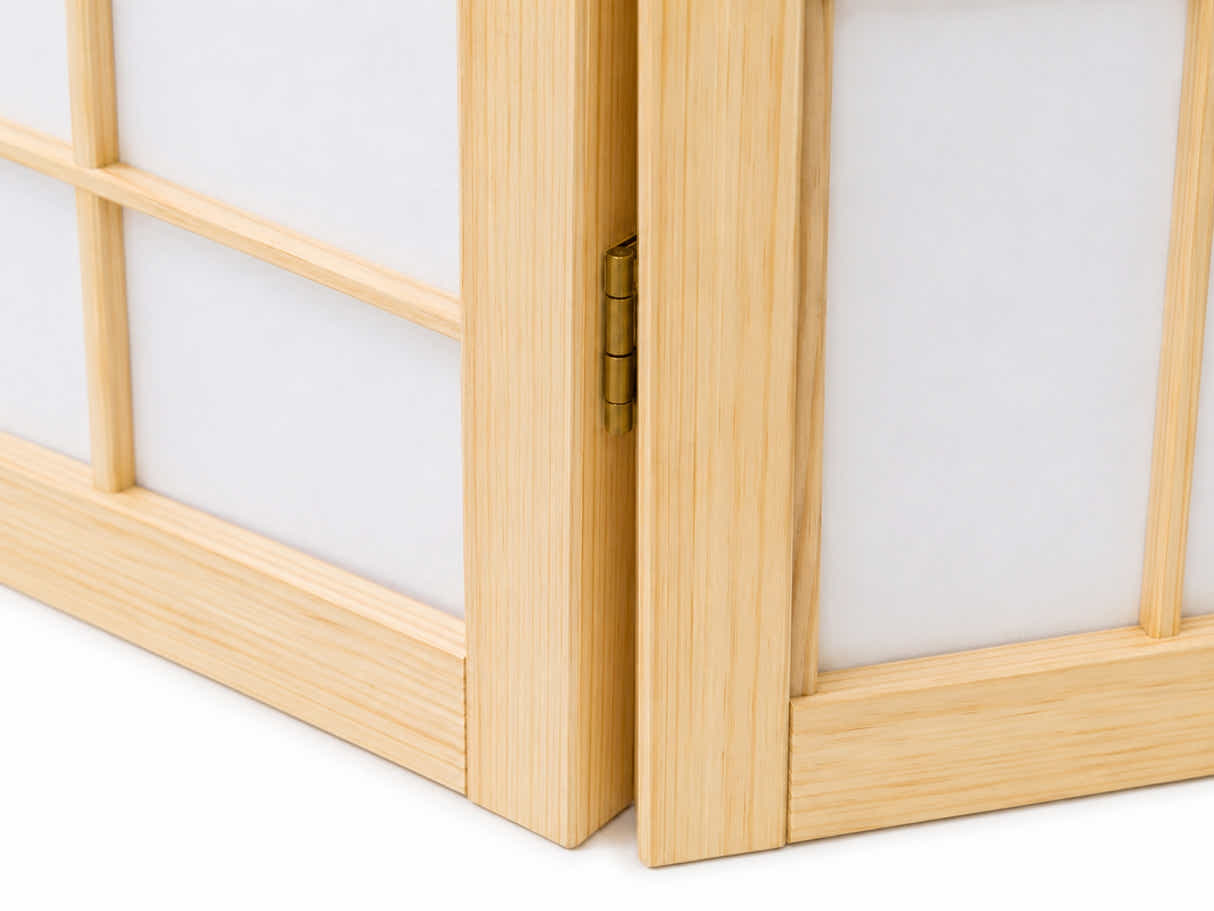 6-Panel Room Divider with Flower Pattern - Natural Wood