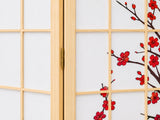 6-Panel Room Divider with Flower Pattern - Natural Wood