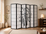 6-Panel Room Divider with Bamboo Pattern - Black