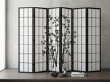 6-Panel Room Divider with Bamboo Pattern - Black