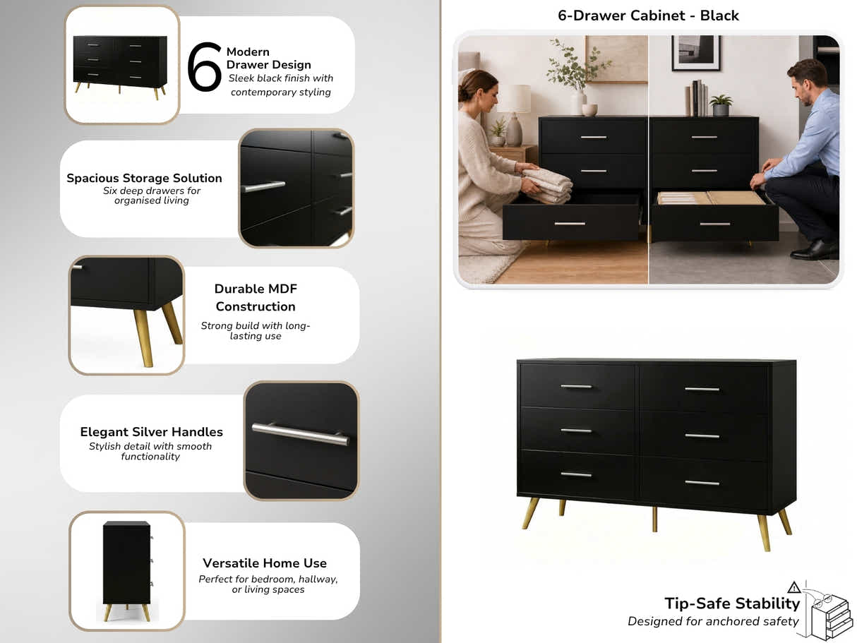 6-Drawer Cabinet - Black