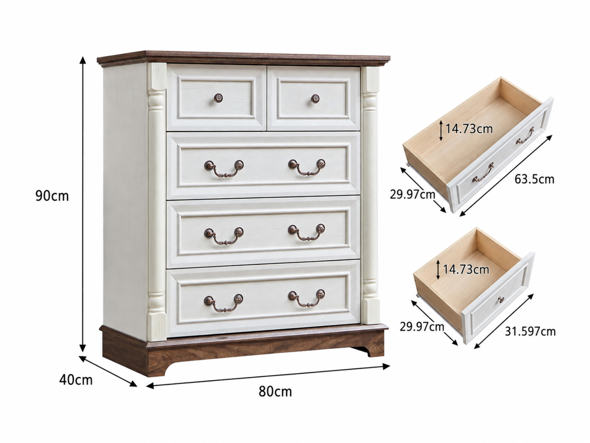 5-Drawer Chest - Antique White & Rustic Brown