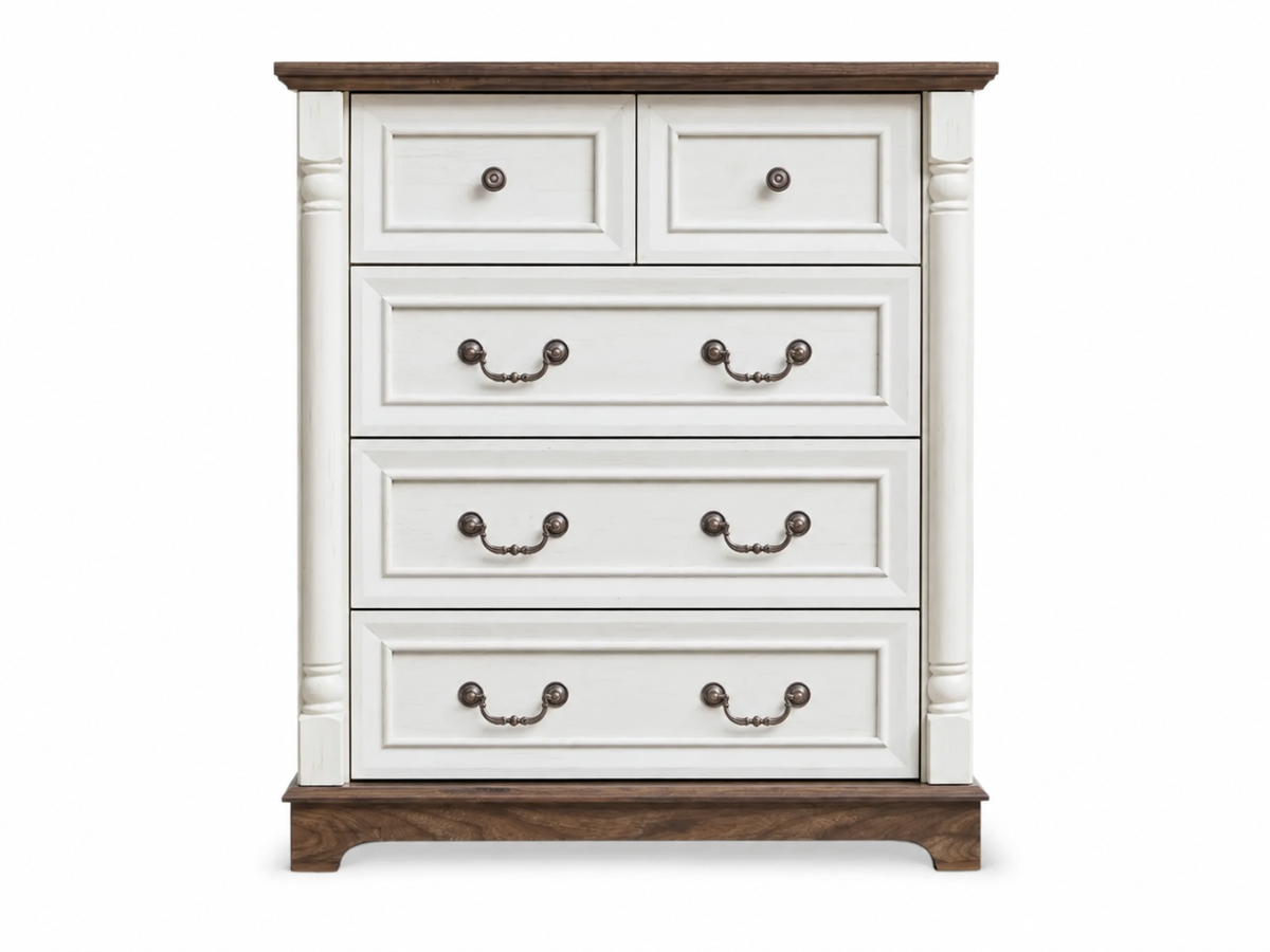 5-Drawer Chest - Antique White & Rustic Brown