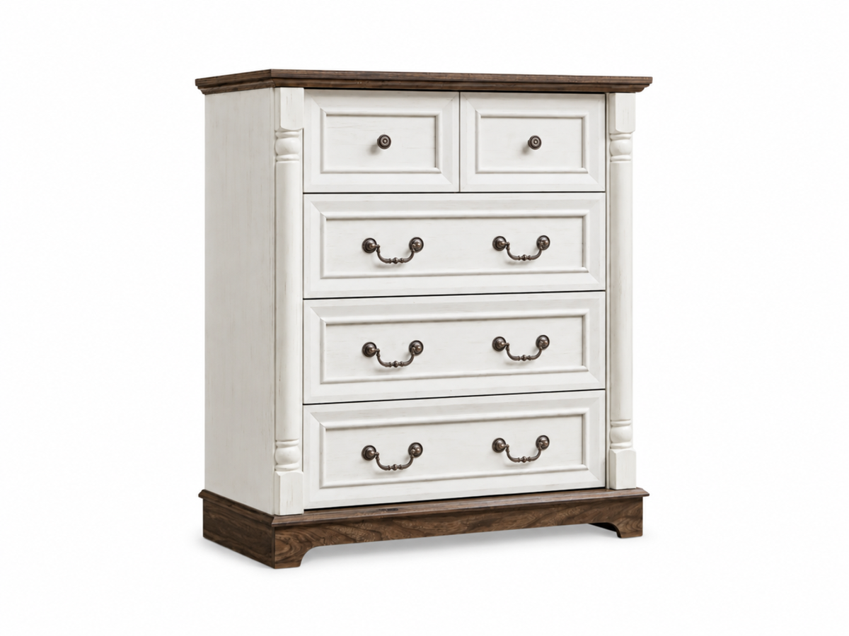 5-Drawer Chest - Antique White & Rustic Brown