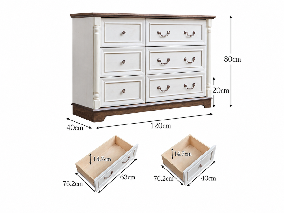6-Drawer Chest - Antique White & Rustic Brown