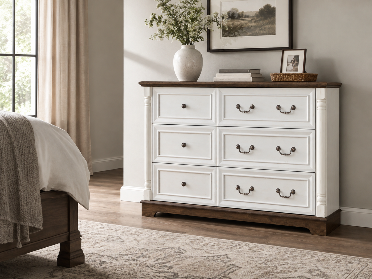 6-Drawer Chest - Antique White & Rustic Brown