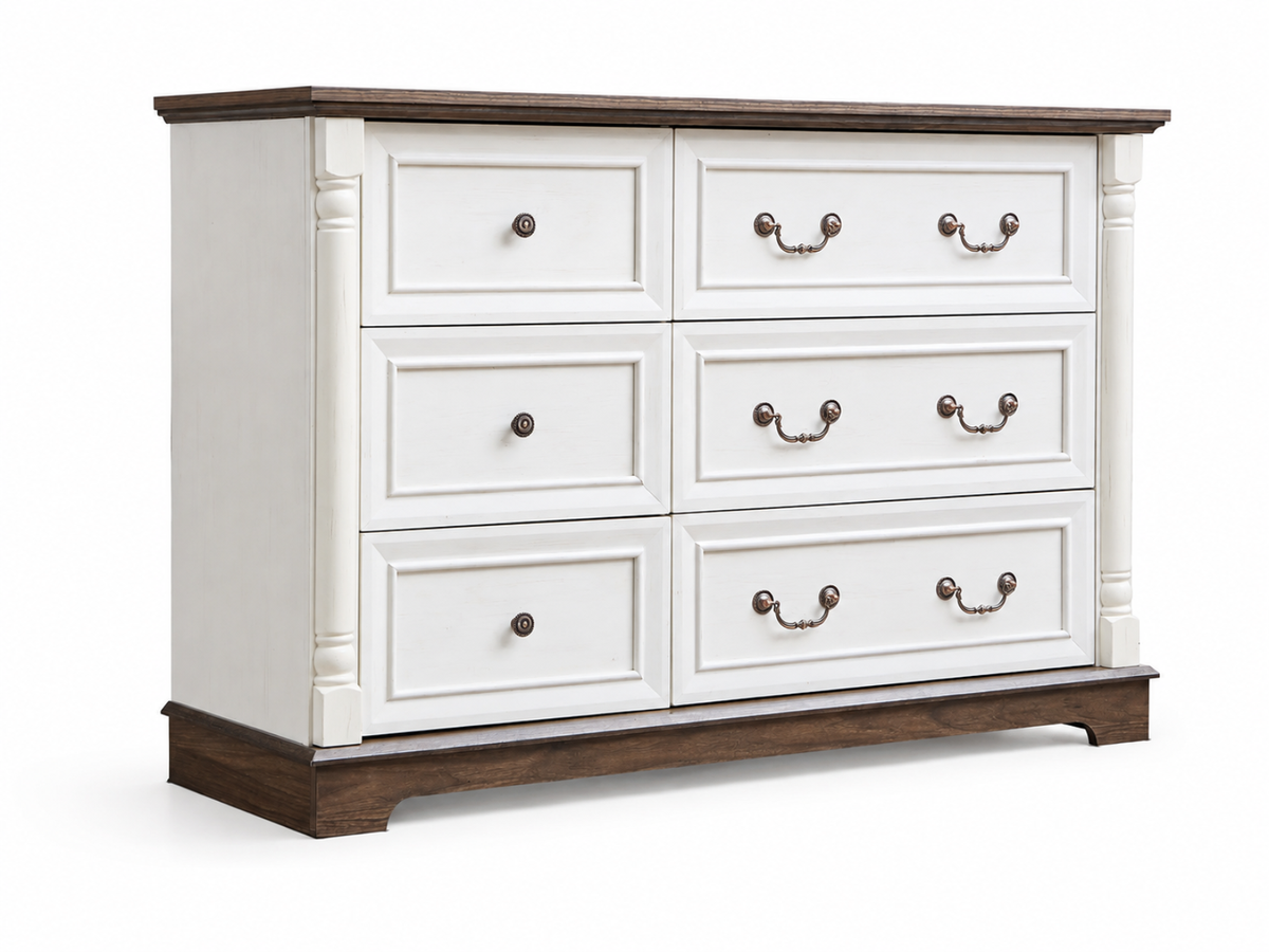6-Drawer Chest - Antique White & Rustic Brown