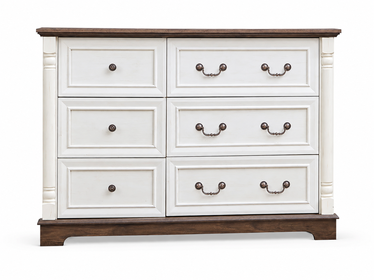 6-Drawer Chest - Antique White & Rustic Brown