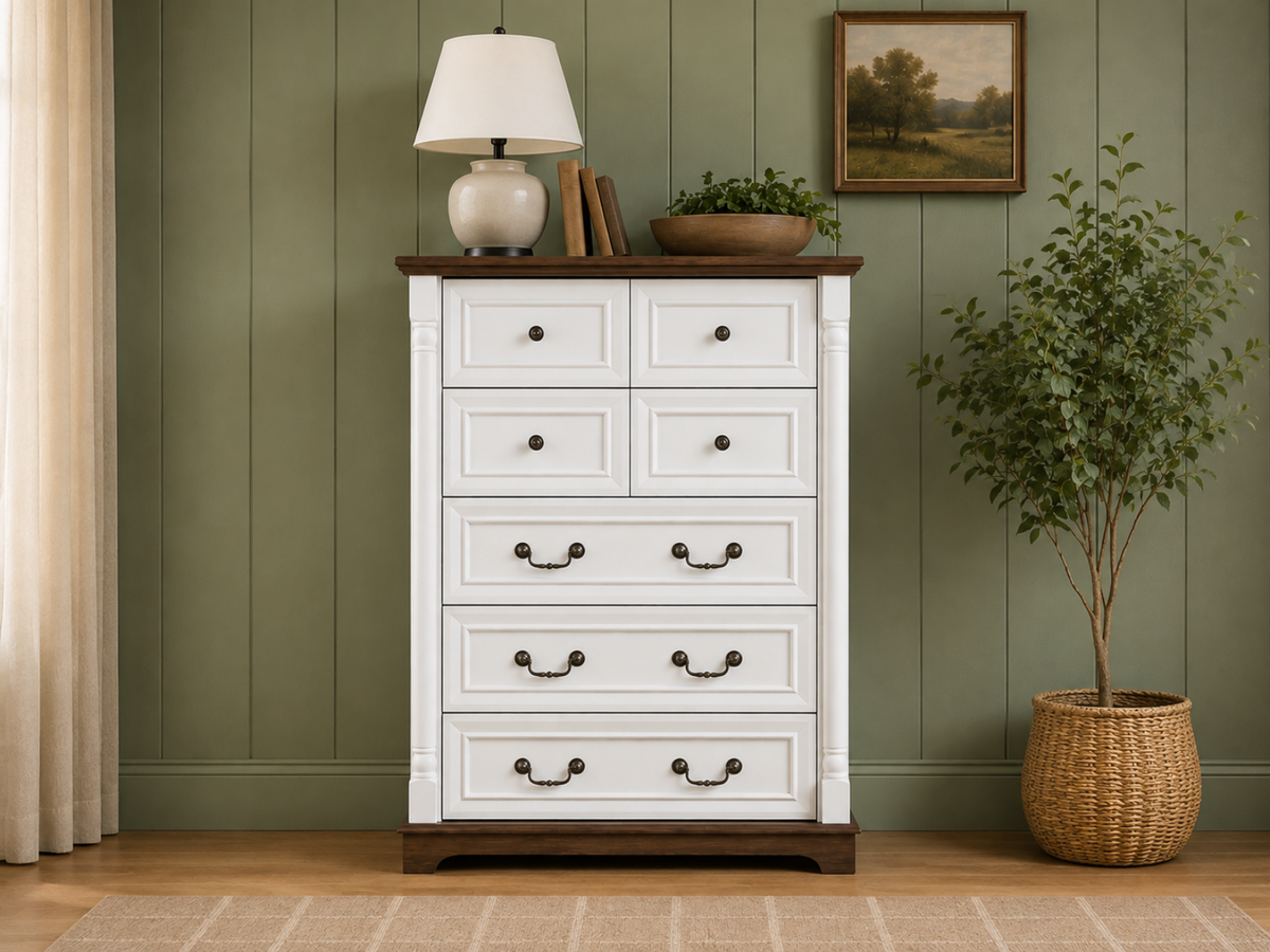 7-Drawer Chest - Antique White & Rustic Brown