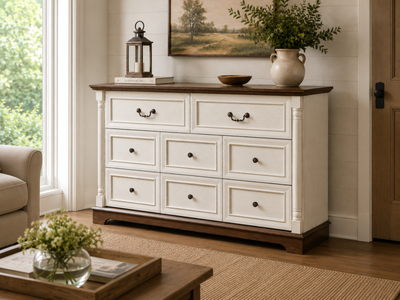 8-Drawer Chest - Antique White & Rustic Brown