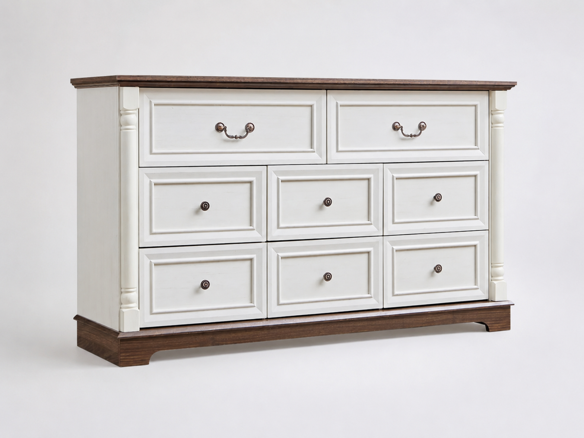 8-Drawer Chest - Antique White & Rustic Brown