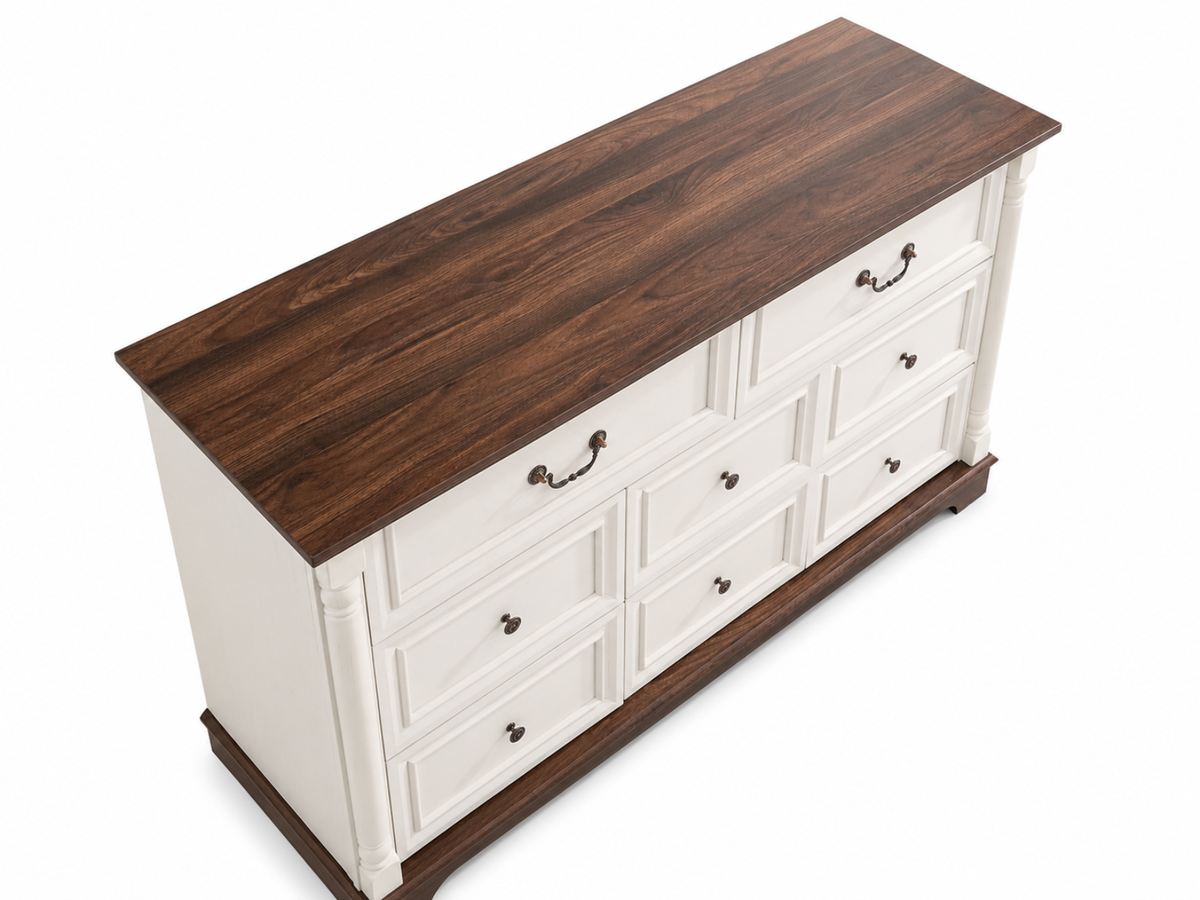 8-Drawer Chest - Antique White & Rustic Brown