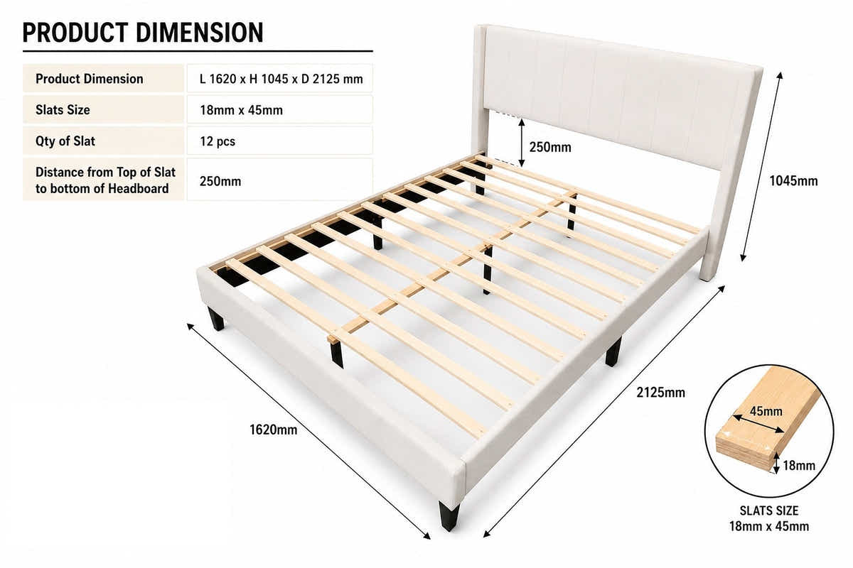 DS Ollie Fabric Bed Beige - Queen