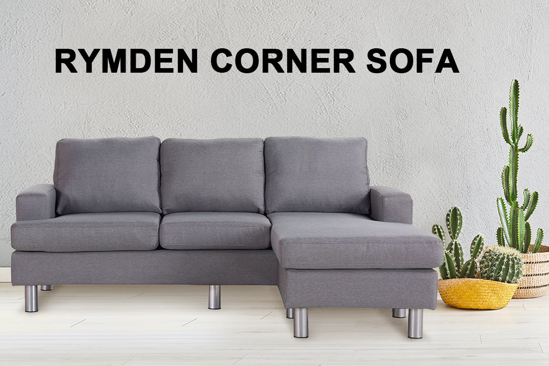 Rymden Grey Linen Sofa Set with Chaise L-Shape Couch TSB Living NZ