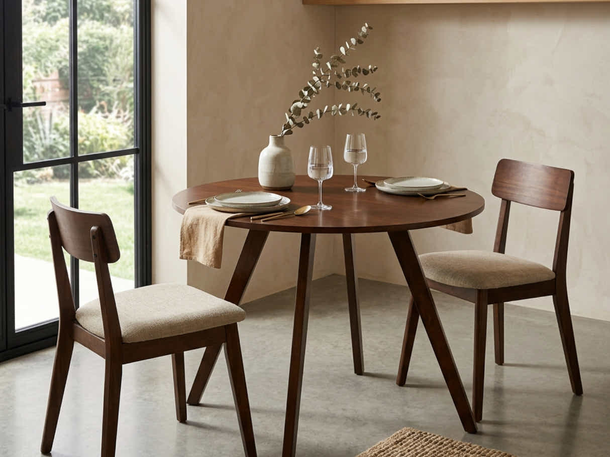 Hexa Round Dining Table Walnut - 100 cm