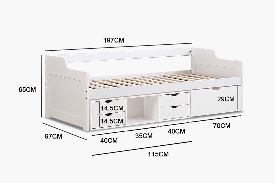 Herb Daybed with Drawers - White