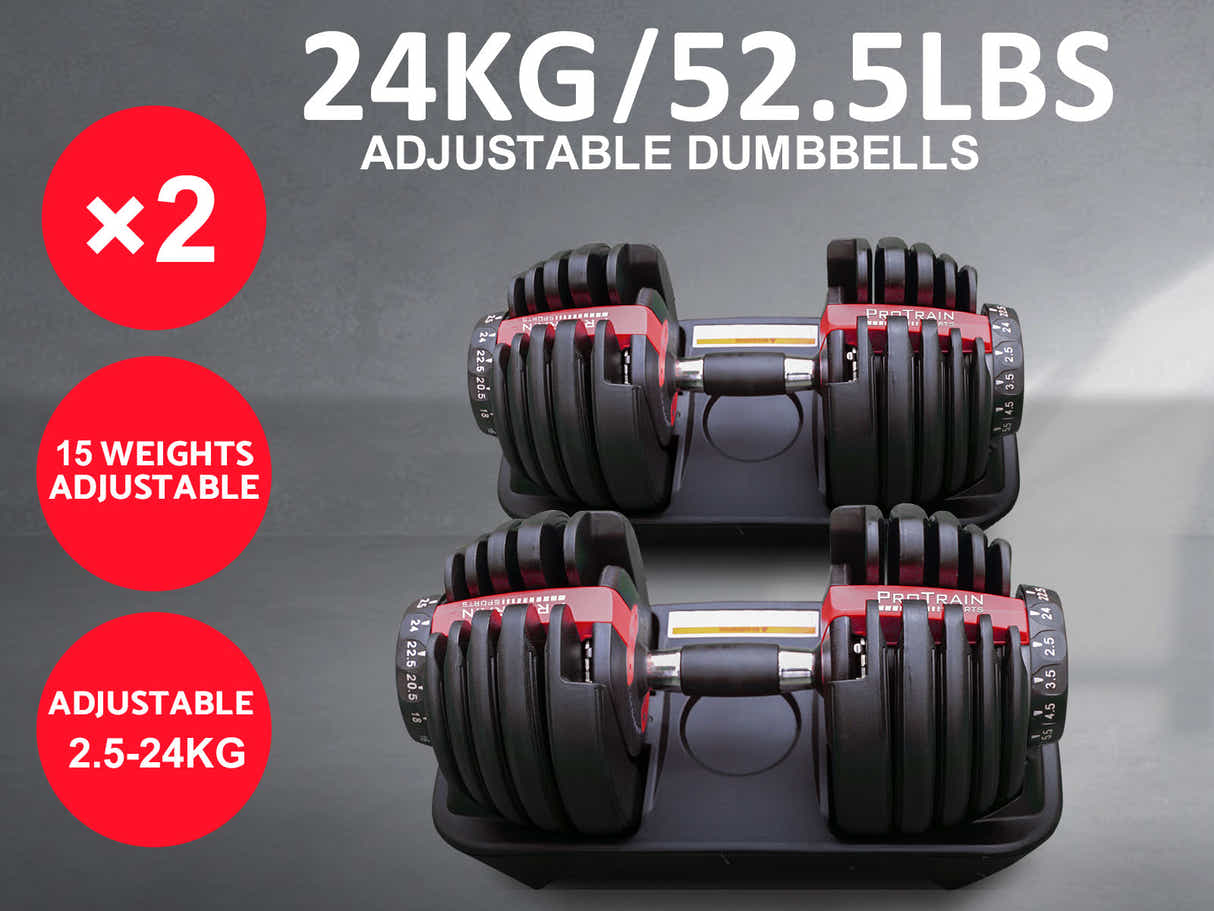 Adjustable Dumbbell Set Black & Red- 24 kg (Set of 2)