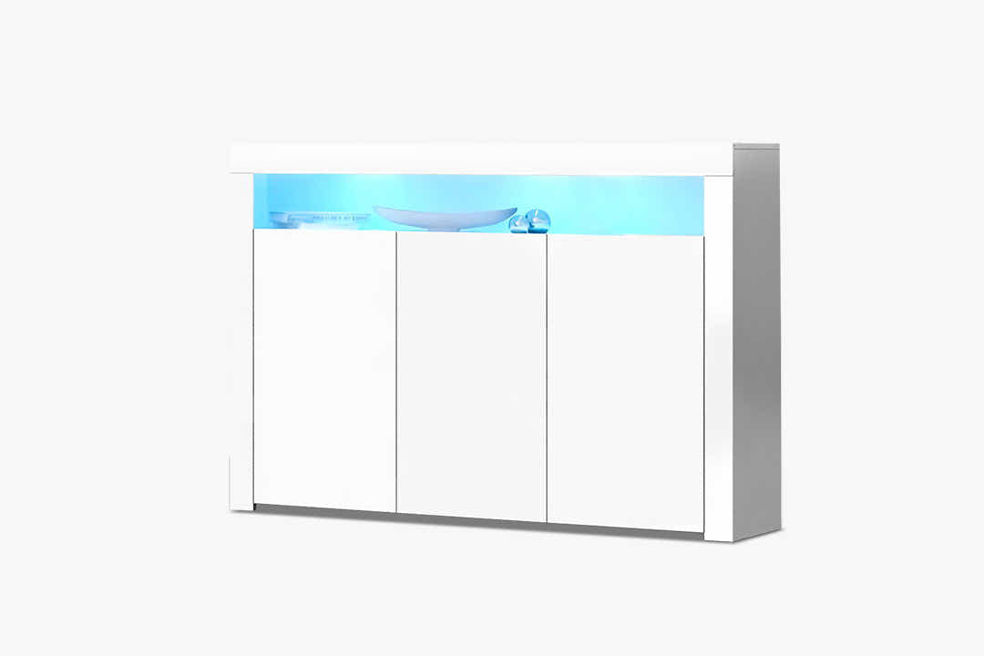 Glansig White 3-Door Buffet with LED Light - 152 cm