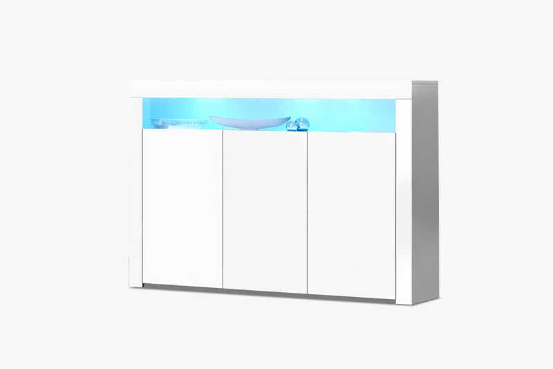 Glansig White 3-Door Buffet with LED Light - 152 cm