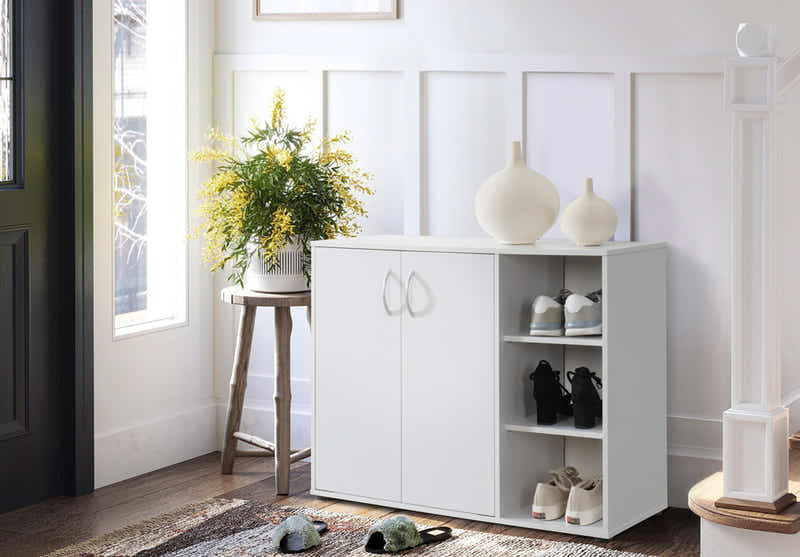 Okura 2-Door Shoe Cabinet with Shelf - White