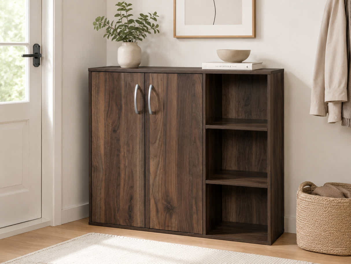 Okura 2-Door Shoe Cabinet with Shelf - Walnut