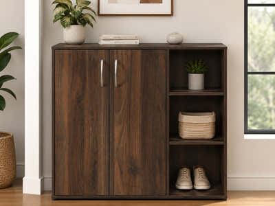 Okura 2-Door Shoe Cabinet with Shelf - Walnut