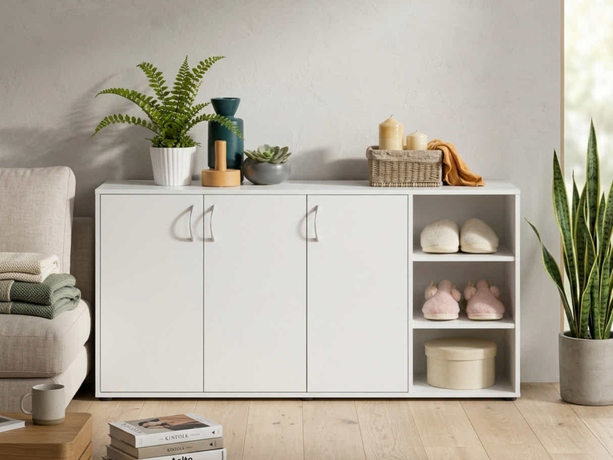 Okura 3-Door Shoe Cabinet with Shelf - White