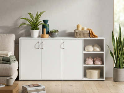 Okura 3-Door Shoe Cabinet with Shelf - White