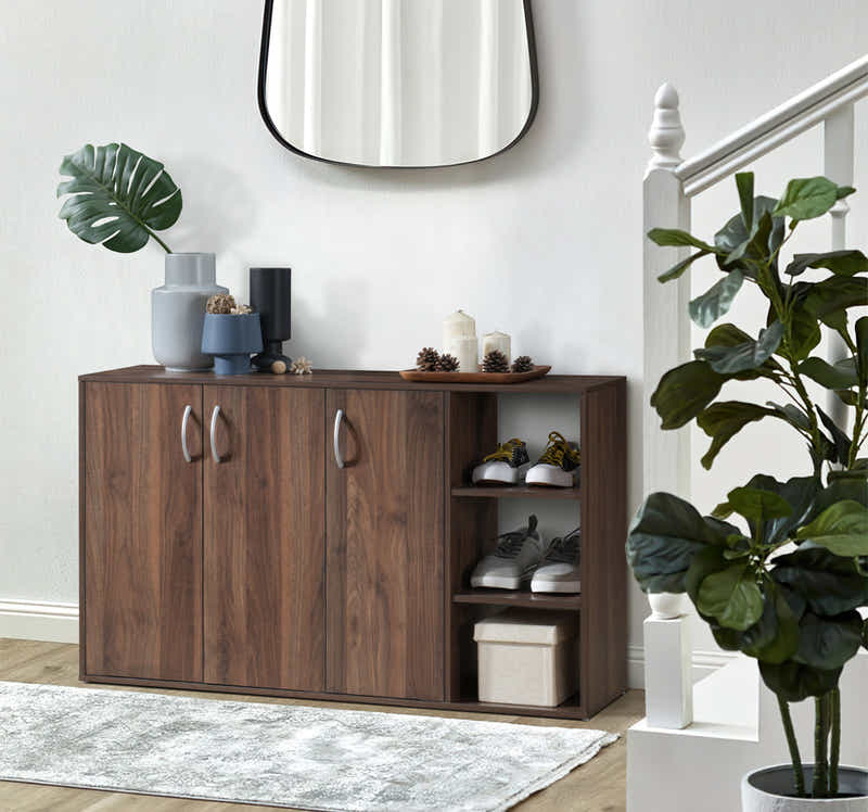 Okura 3-Door Shoe Cabinet with Shelf - Walnut