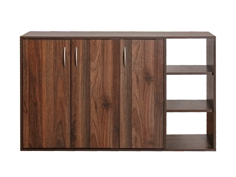 Okura 3-Door Shoe Cabinet with Shelf - Walnut