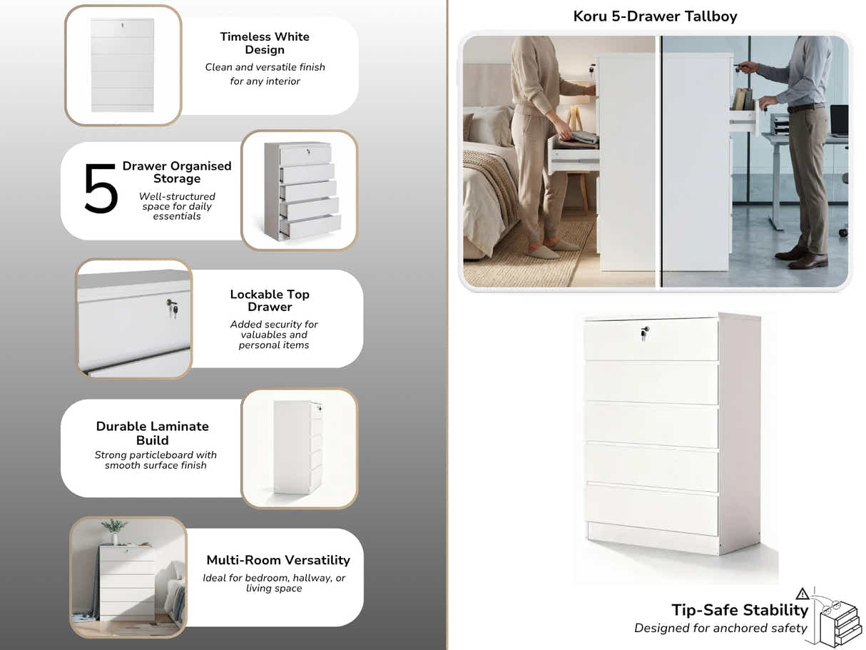 Koru 5-Drawer Tallboy