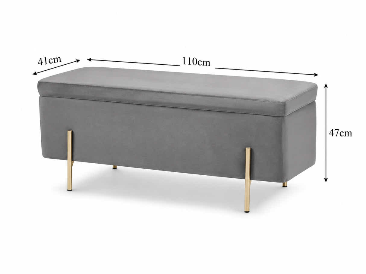 Molto Velvet Ottoman Bench with Storage - Grey
