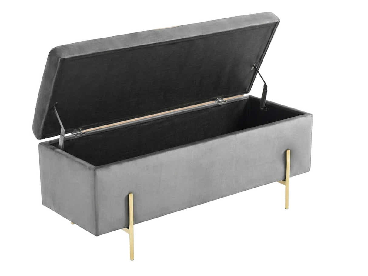 Molto Velvet Ottoman Bench with Storage - Grey