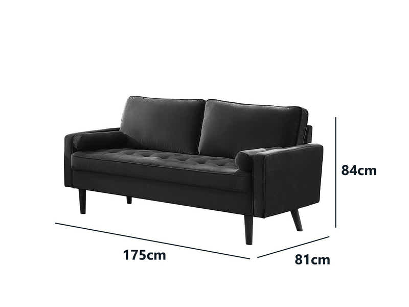 Gyllene 3-Seater Velvet Sofa - Black