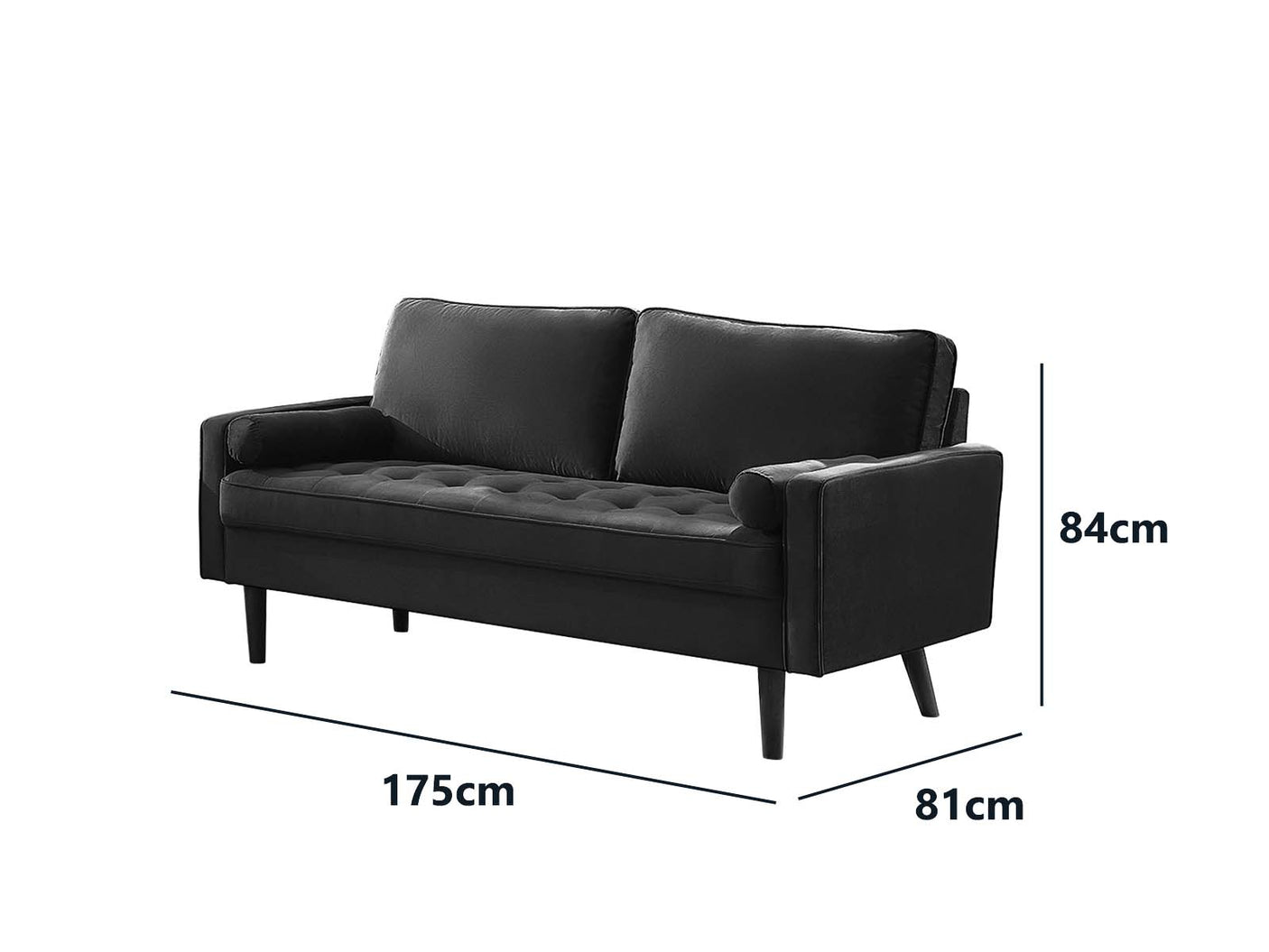 Gyllene Velvet 3 Seater Black