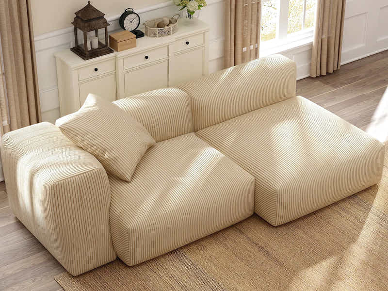 T Corduroy Fabric Sofa Set (Left Armrest Seater+Armless Chaise)