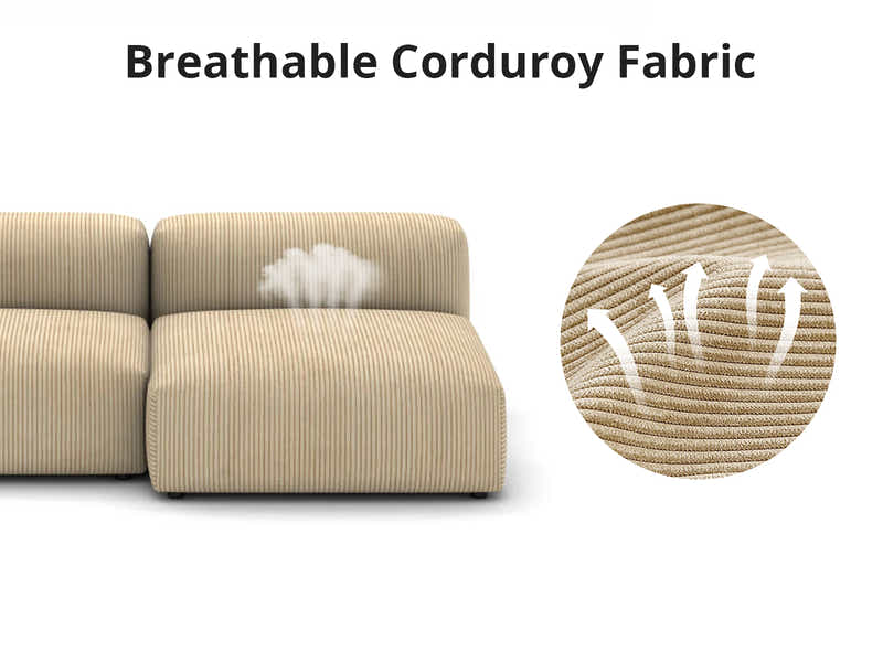 T Corduroy Fabric Sofa Set (Left Armrest Seater+Armless Chaise)
