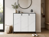 Lonna Steel 3-Door Shoe Cabinet - White Marble