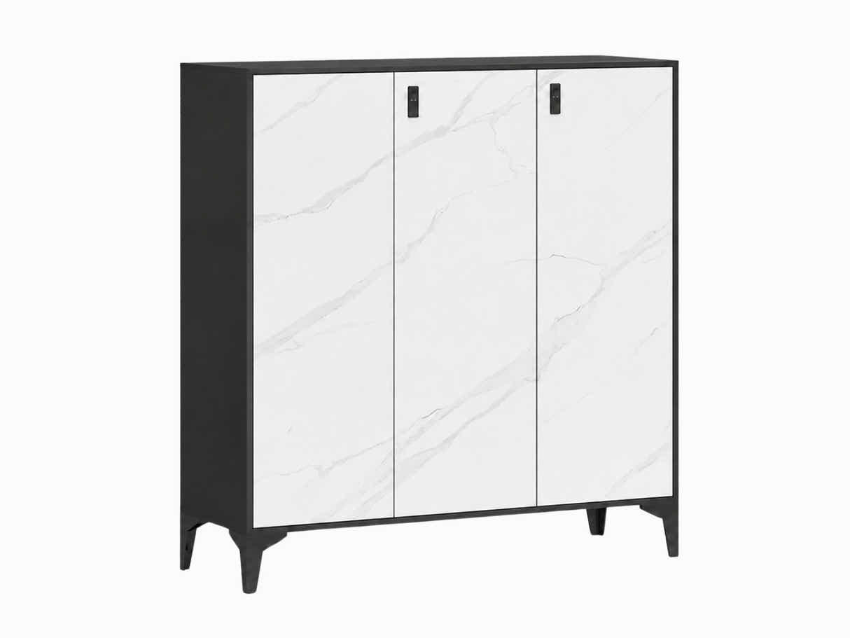 Lonna Steel 3-Door Shoe Cabinet - White Marble