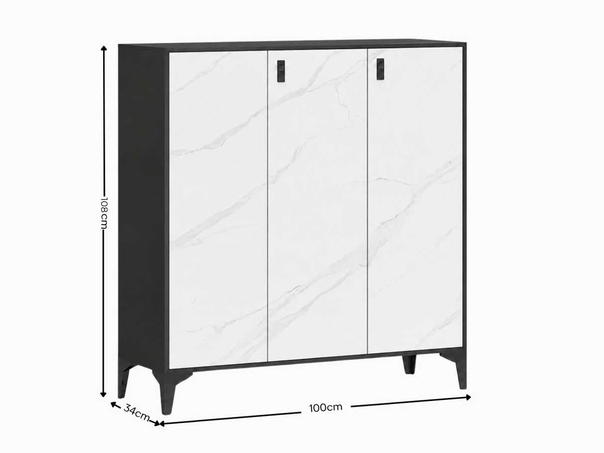 Lonna Steel 3-Door Shoe Cabinet - White Marble