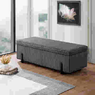 Arna Corduroy Ottoman Bench with Storage - Grey