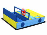 Wooden Sandbox With Play Wheel & Built-In Seats