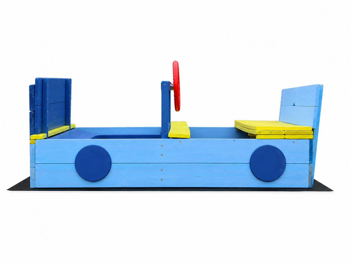 Wooden Sandbox With Play Wheel & Built-In Seats