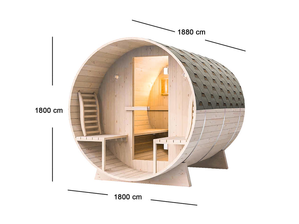 DS Quilo 4-Person Outdoor Barrel Sauna with Porch