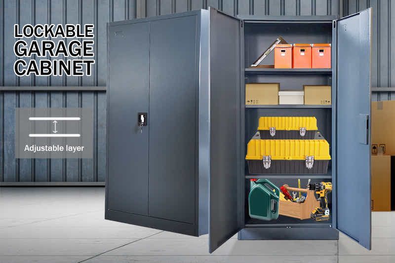 Lockable Steel Garage Storage Cabinet - 165 cm