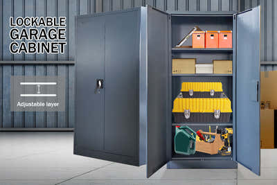 Lockable Steel Garage Storage Cabinet - 165 cm